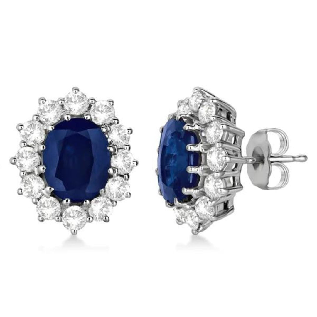 0.50ct Sapphire Diamond Cluster Earrings in White Gold