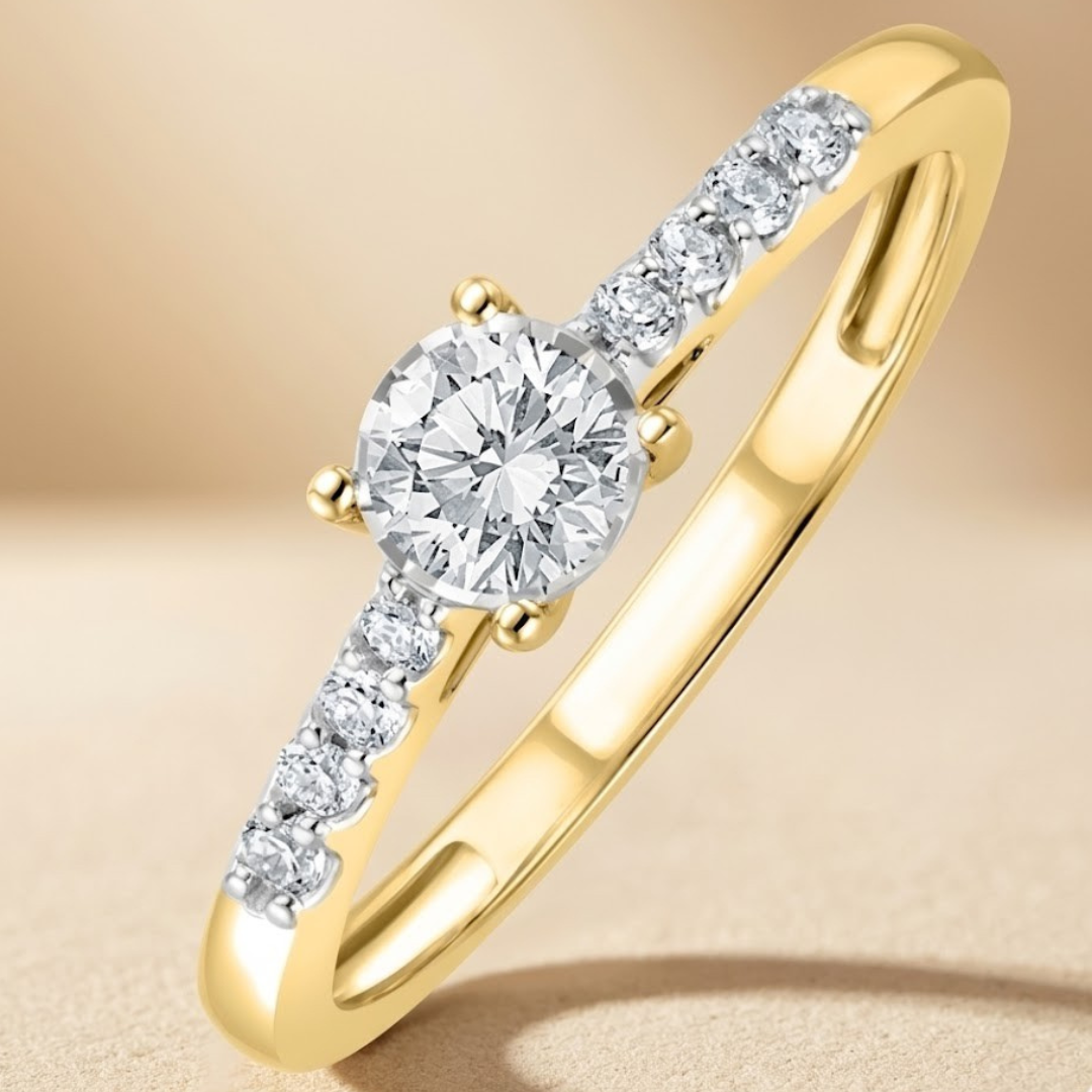 Lab Diamond Side Stone Engagement Ring 0.25ct in 18K Gold Vermeil