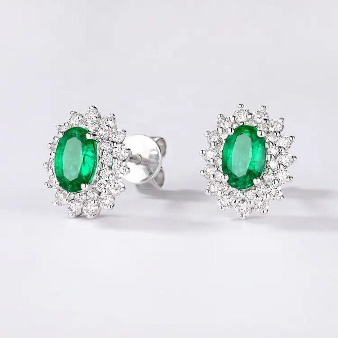 0.50Ct Lab Grown Diamond Emerald Solitaire Cluster Studs Earrings in Gold
