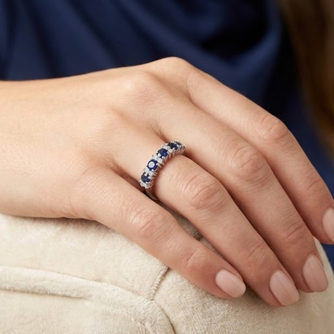 0.85ct Round Blue Sapphire and 0.03ct Diamond Dress Ring in 9K White Gold