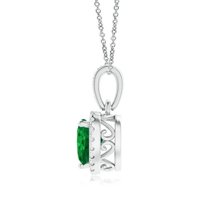 0.80ct Emerald  Lab Diamond Heart Pendant Necklace In  Gold