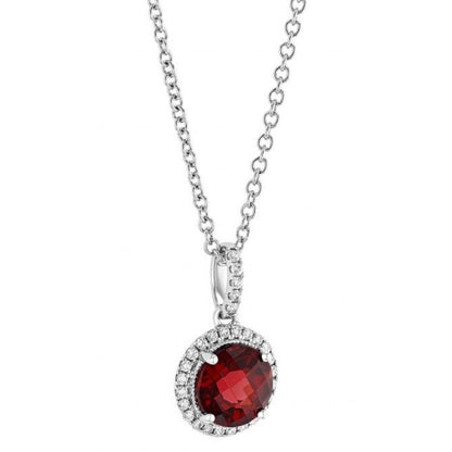 Lab Ruby Diamond Halo Round Cut Necklace In Silver