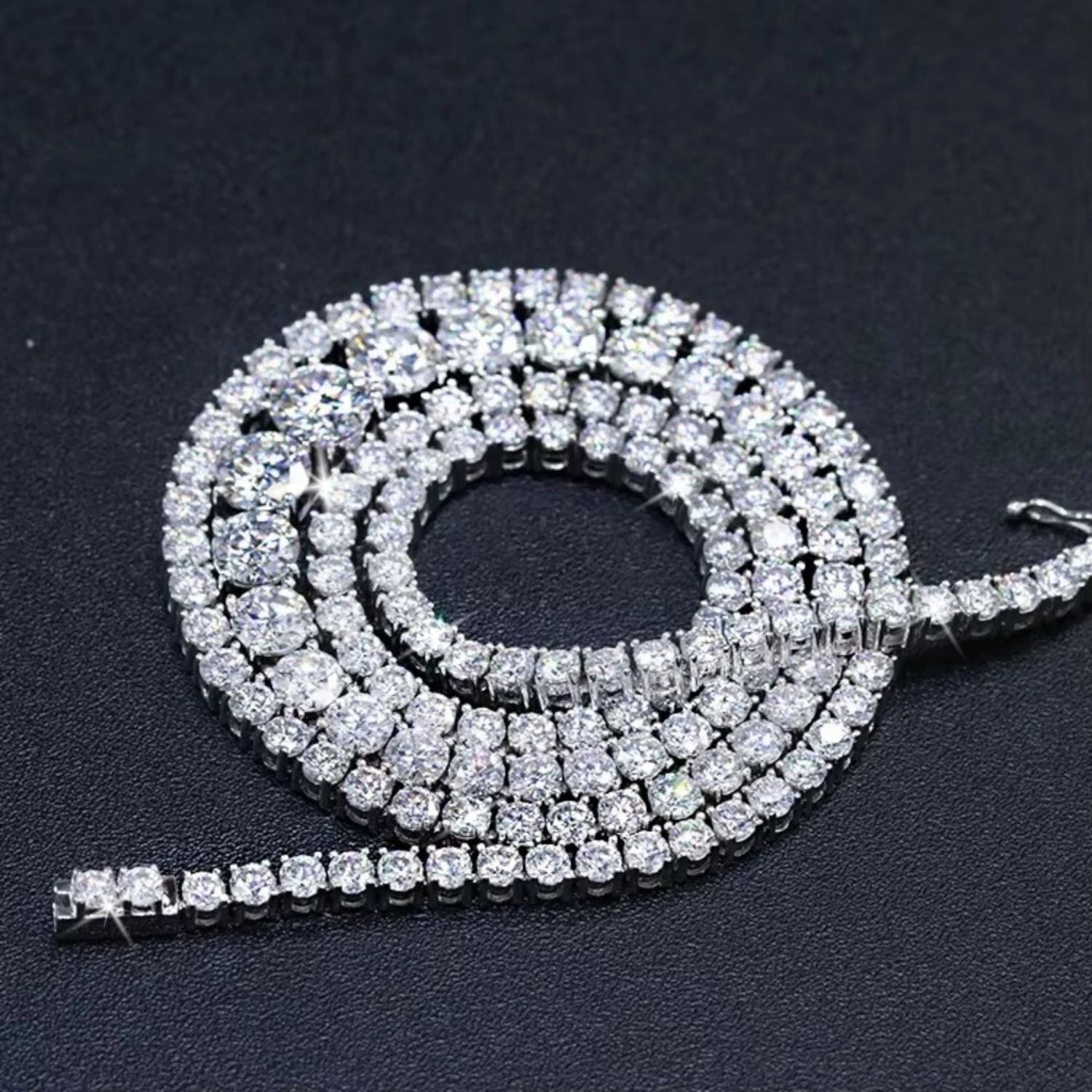 10.50 Carat Lab Grown Round Diamond Graduated Tennis Necklace in White Gold