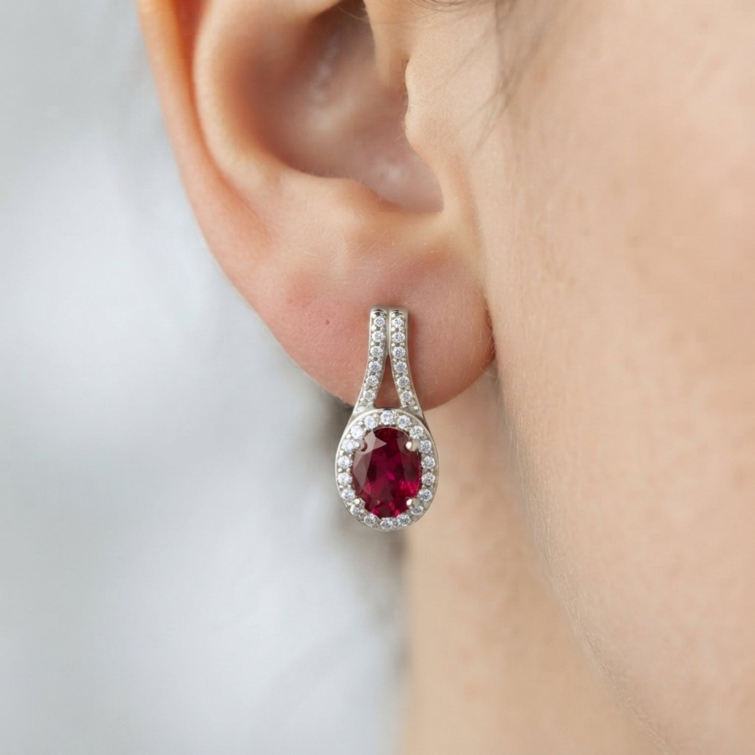 0.30Ct Lab Grown Diamond and Ruby Dangle Drop Earrings in Gold