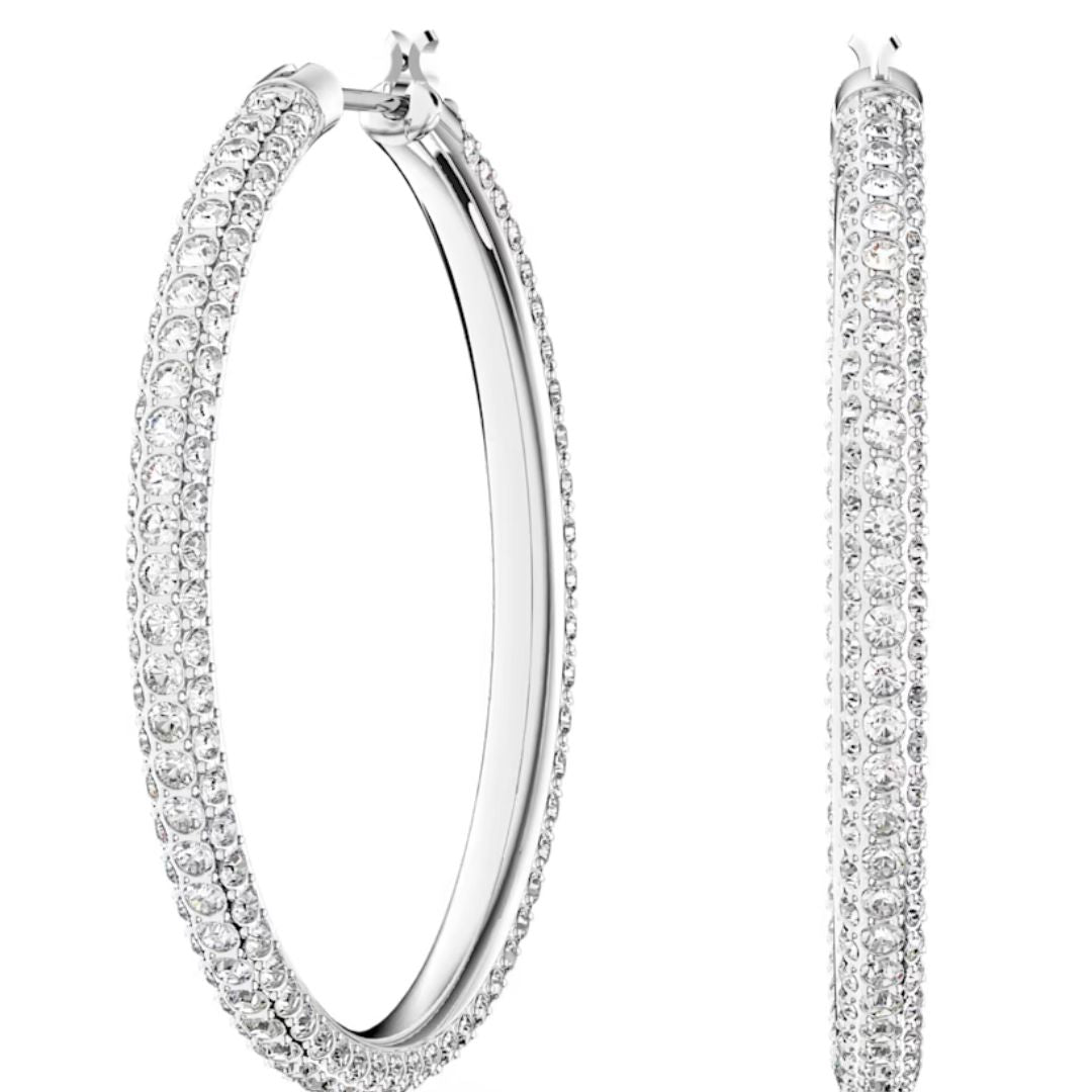 0.8ct Diamond Hoop Earrings 35mm In Silver