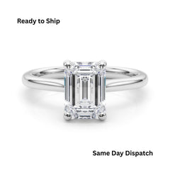 IGI Certified Emerald Cut Lab Grown Diamond Solitaire Engagement Ring in Sterling Silver