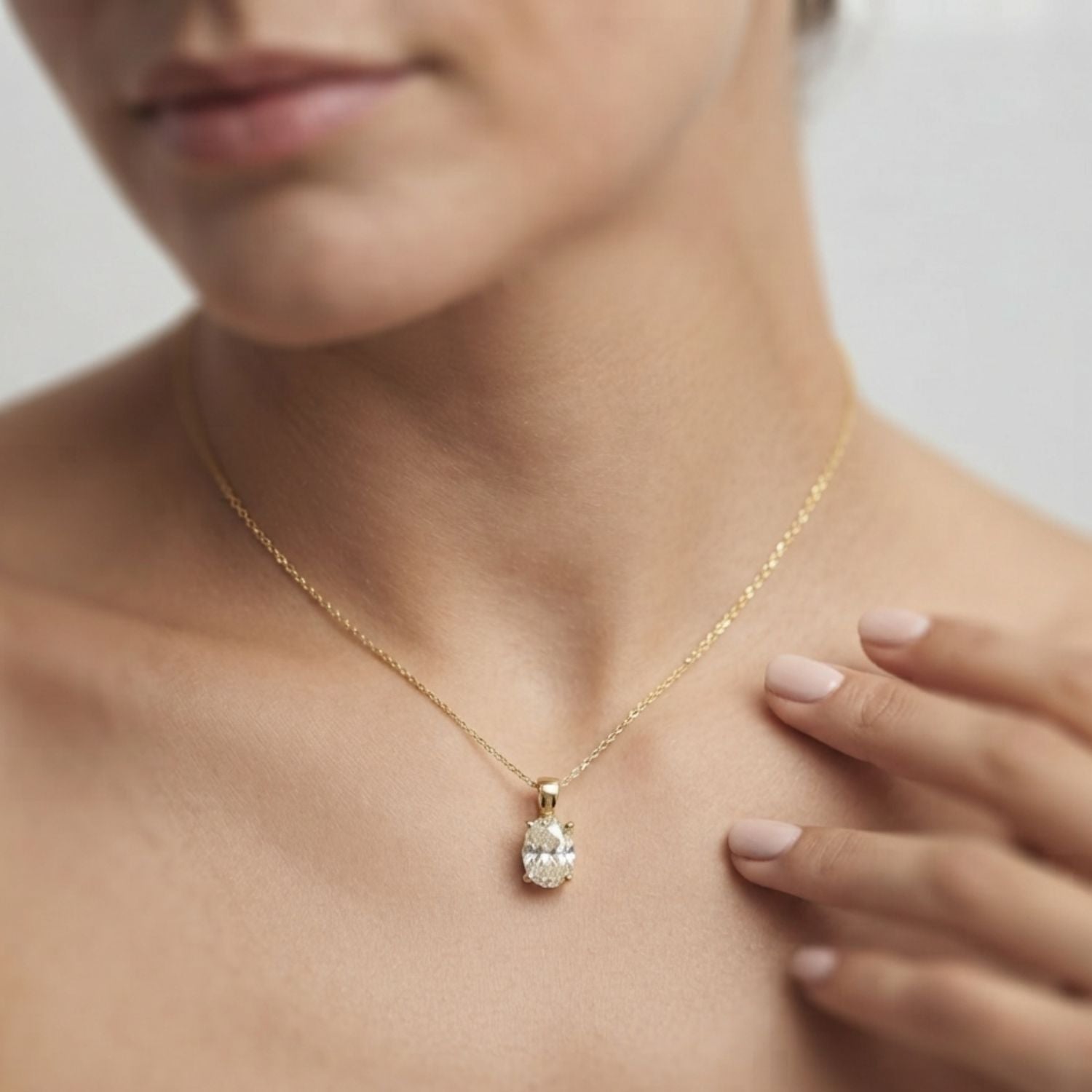 Lab Grown Oval Diamond Pendant | Solitaire Pendant Without Chain