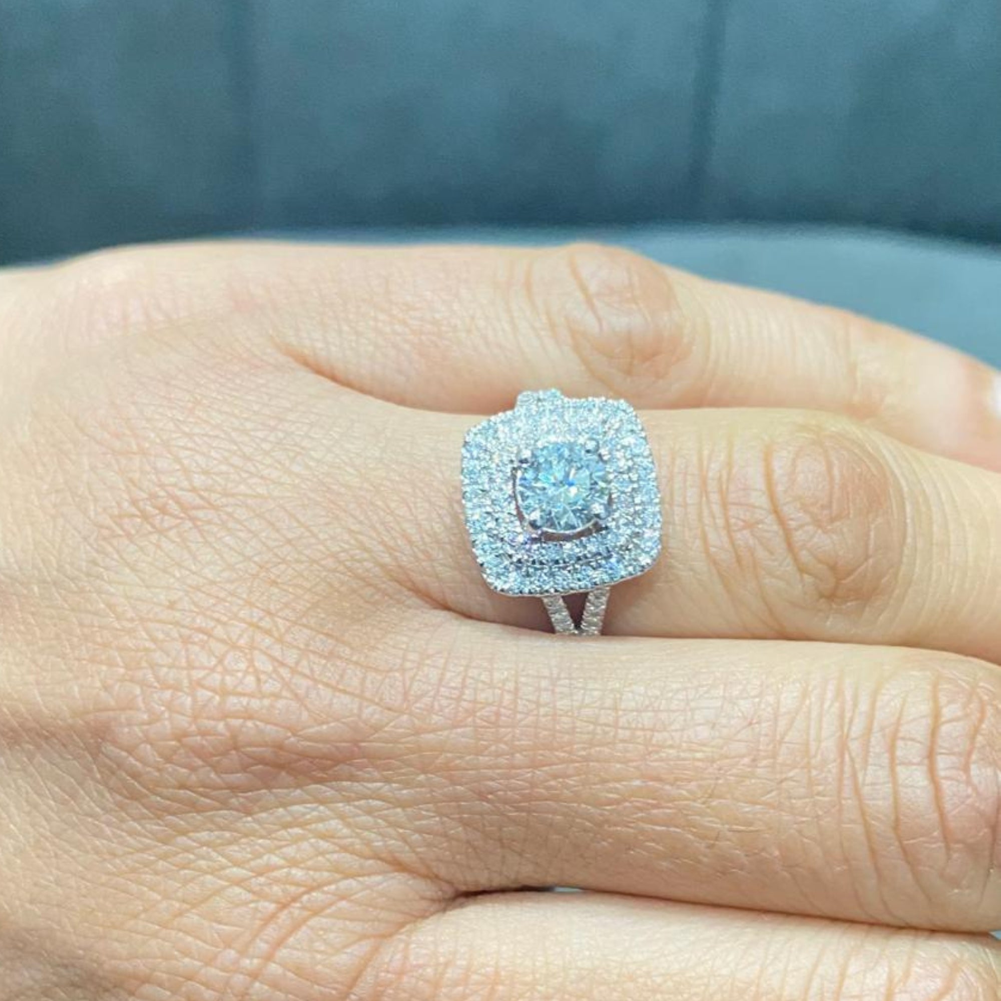 Bague de fiançailles avec halo de diamants ronds de laboratoire - argent 925 - DE/VS