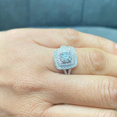 Round Lab Diamond Halo Engagement Ring - in 925 Silver - DE/VS
