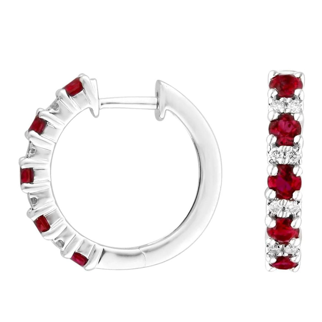 0.86 Ruby Stone Diamond Hoop Earrings In white Gold