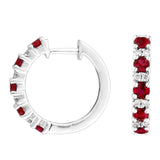 0.86 Ruby Stone Diamond Hoop Earrings In white Gold