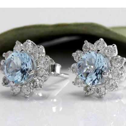 0.50ct Aquamarine Diamond Earrings In 18K White Gold