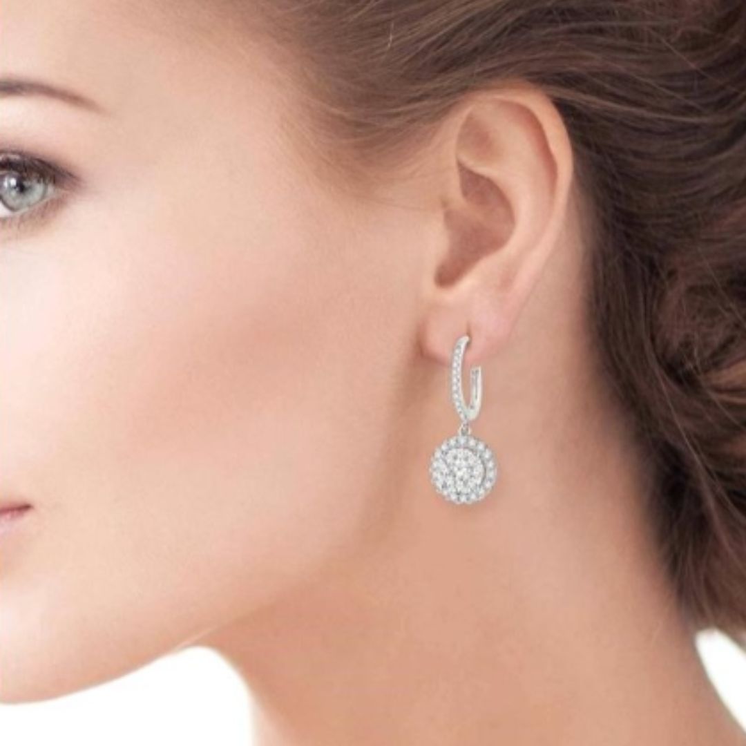 Halo Diamond Drop Earrings in White Gold