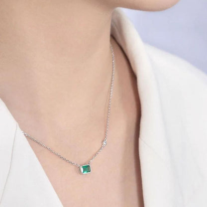 1.50ct Lab Emerald And Diamond Halo Octagon Cut Necklace In Silver