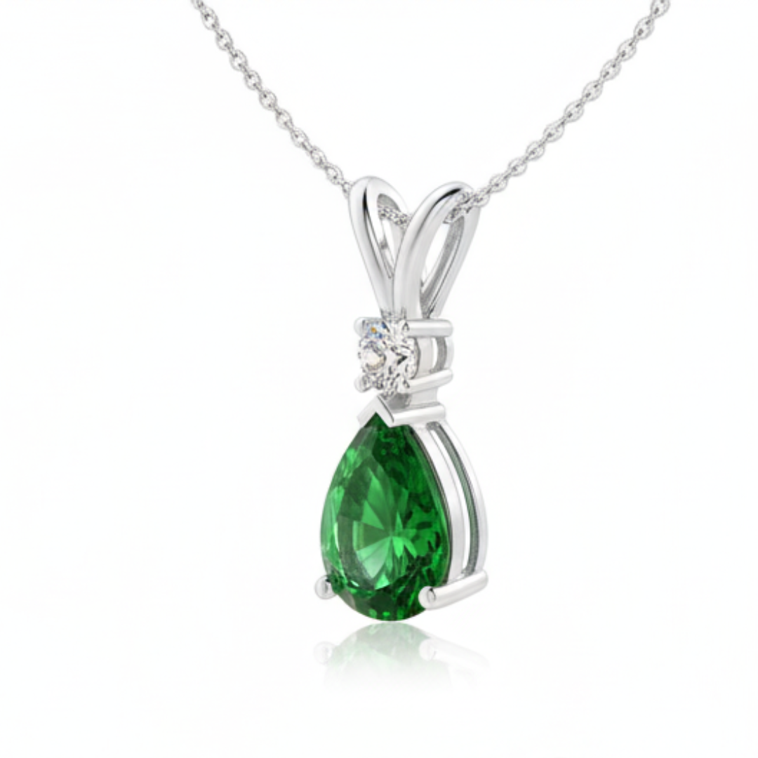 Pear Emerald & Diamond Rose Gold Pendant Necklace