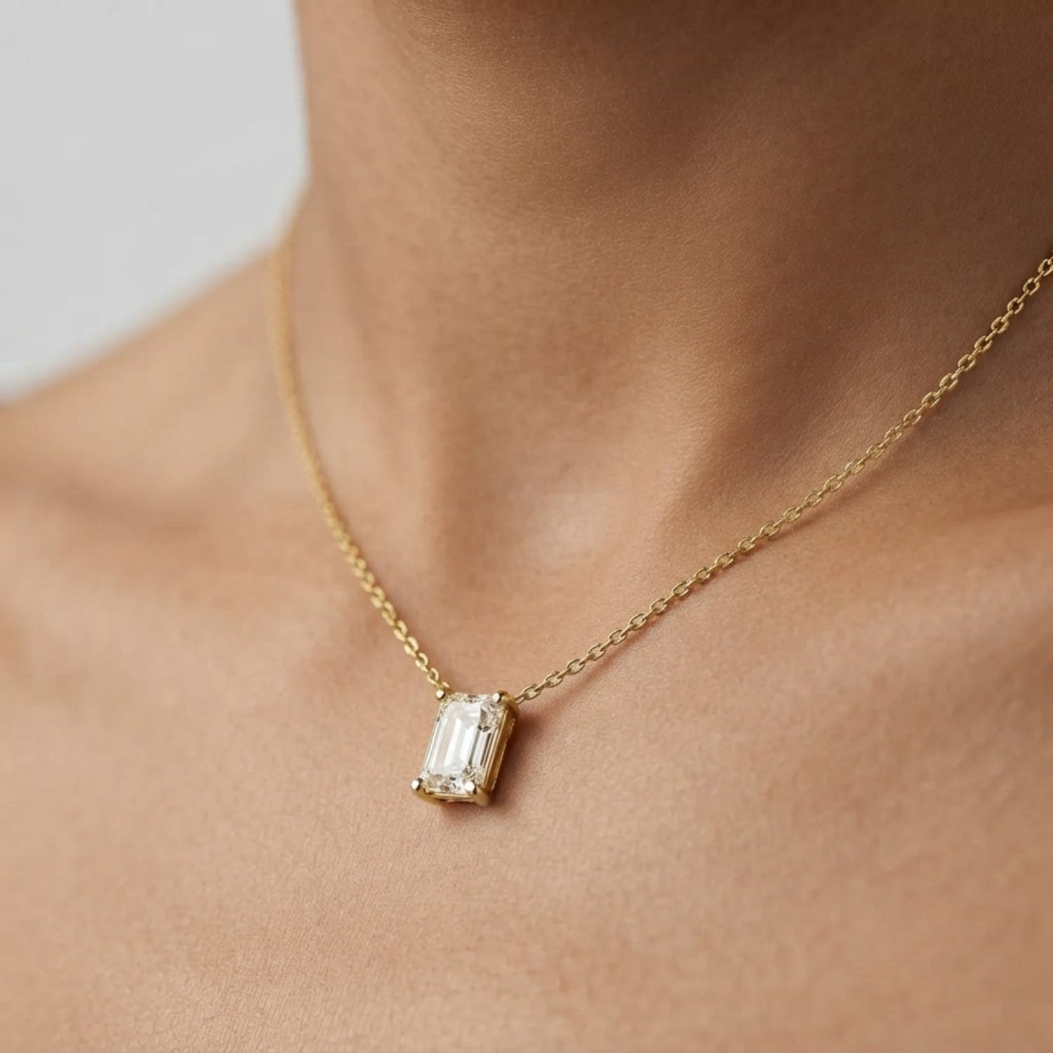 Lab Grown Emerald Cut Diamond Necklace | Solitaire Pendant With Chain