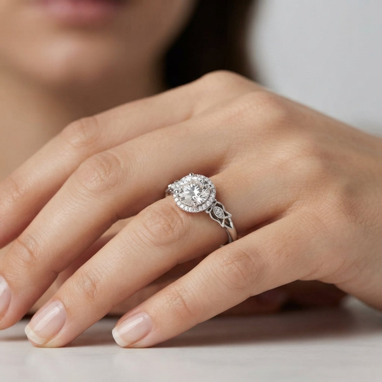 0.50-2.00 Ct DE/VS Lab-Grown Diamond Halo Engagement Ring in Platinum