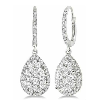 1.40ct Diamond Pear Cluster Earrings In 18K White Gold