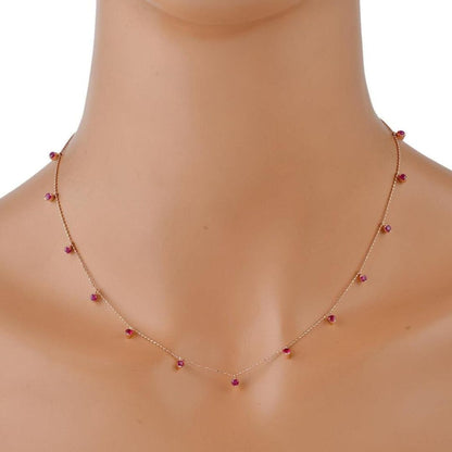 Ruby Stone and Diamond Necklace In 18K Gold