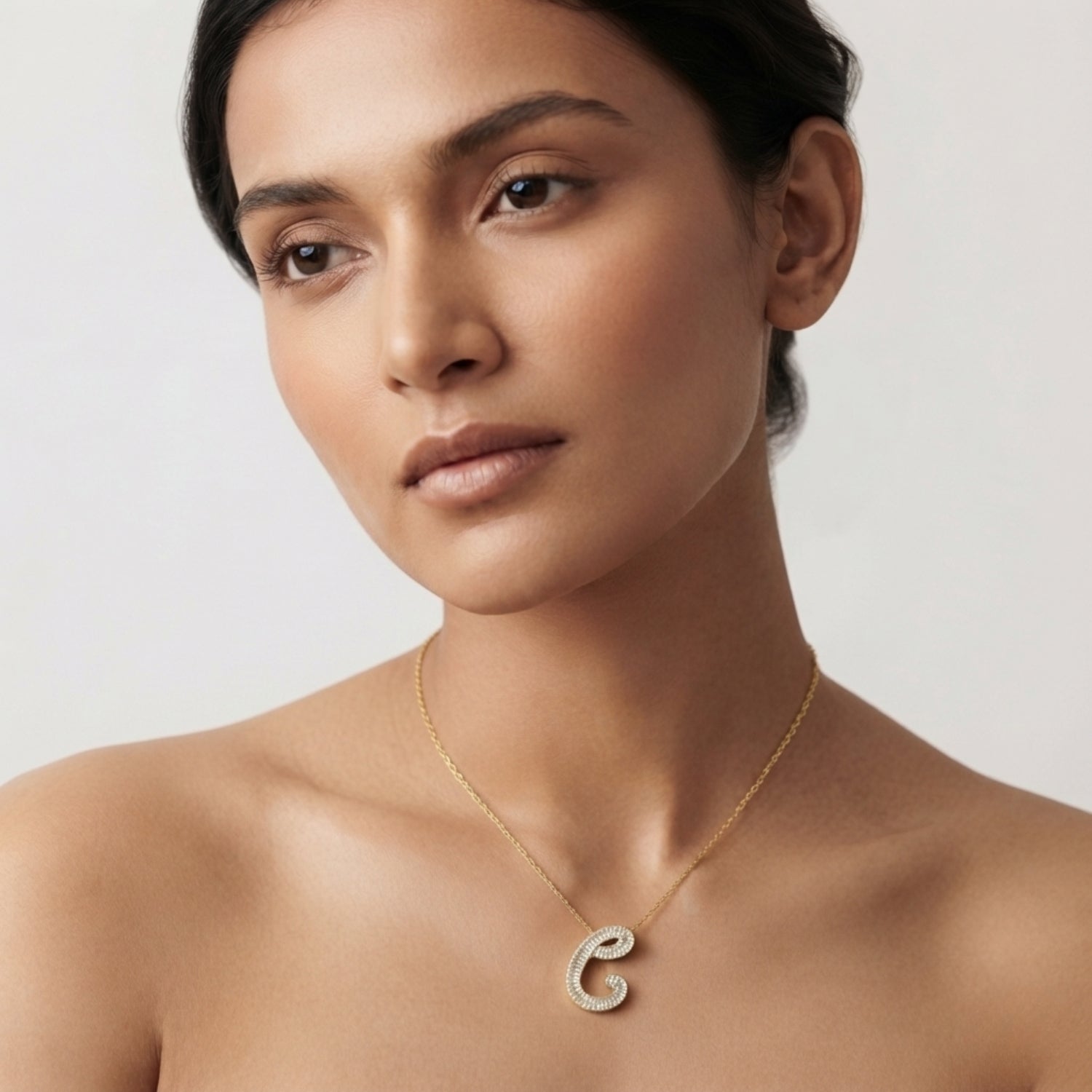 Initial Diamond Pendant Necklace with Baguette and Round Diamonds
