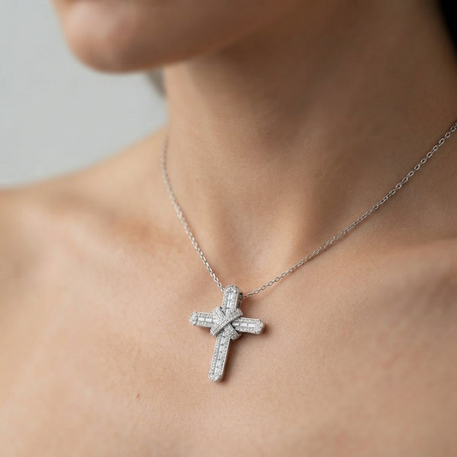 Baguette & Round Diamond Cross Pendant | 0.35 Ct & 0.50 Ct | 9K/18K Gold or Platinum