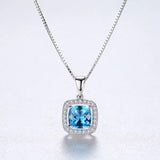2.00Ct Blue Topaz and Lab Diamond Solitaire Cushion Necklace Pendant in Gold