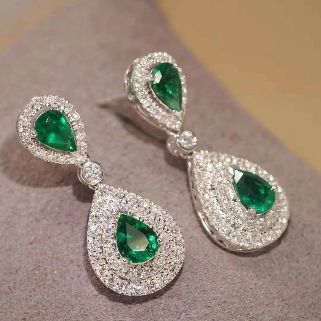 0.18ct Emerald Diamond Earrings In White Gold