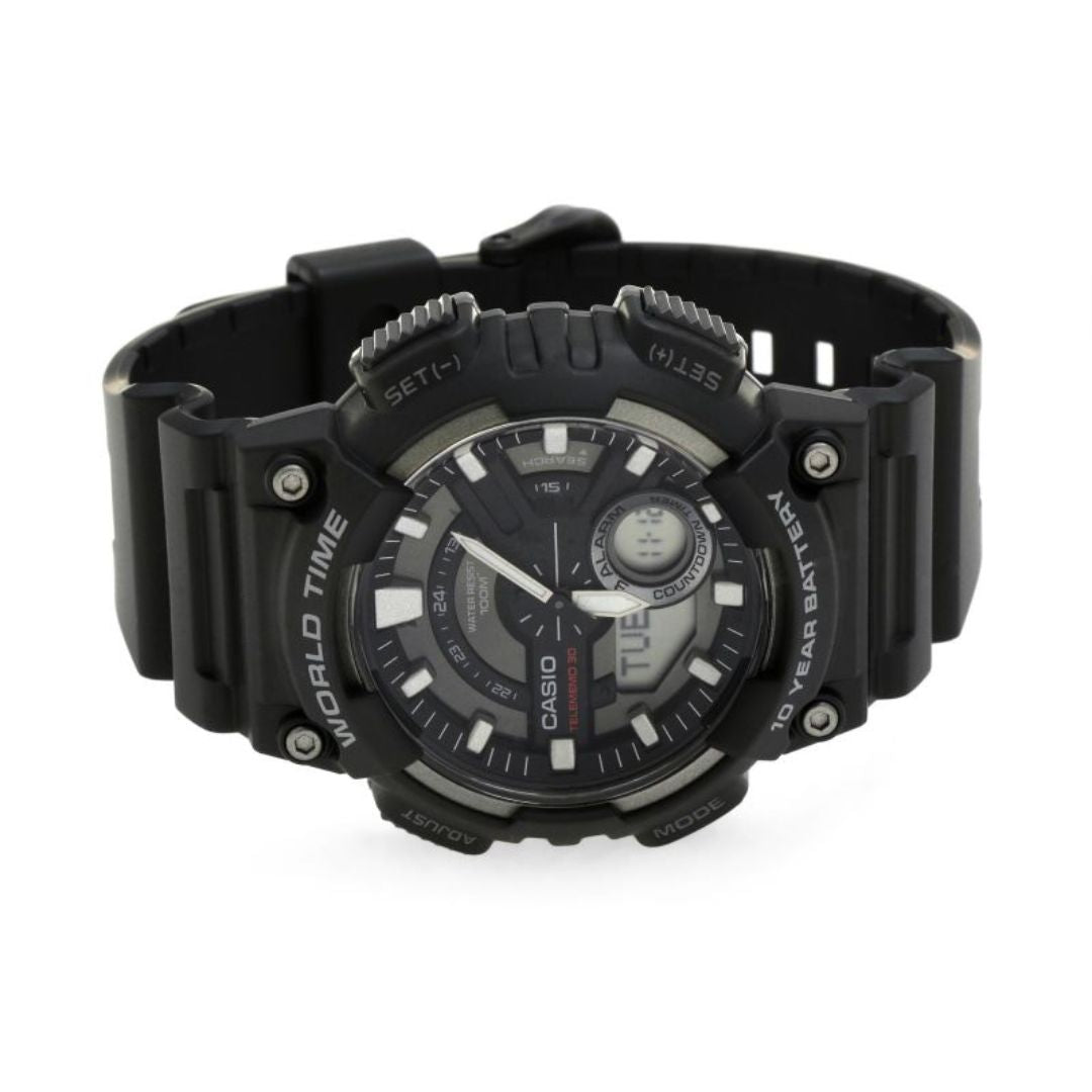 Mens Watch with World Time - Black Resin Strap