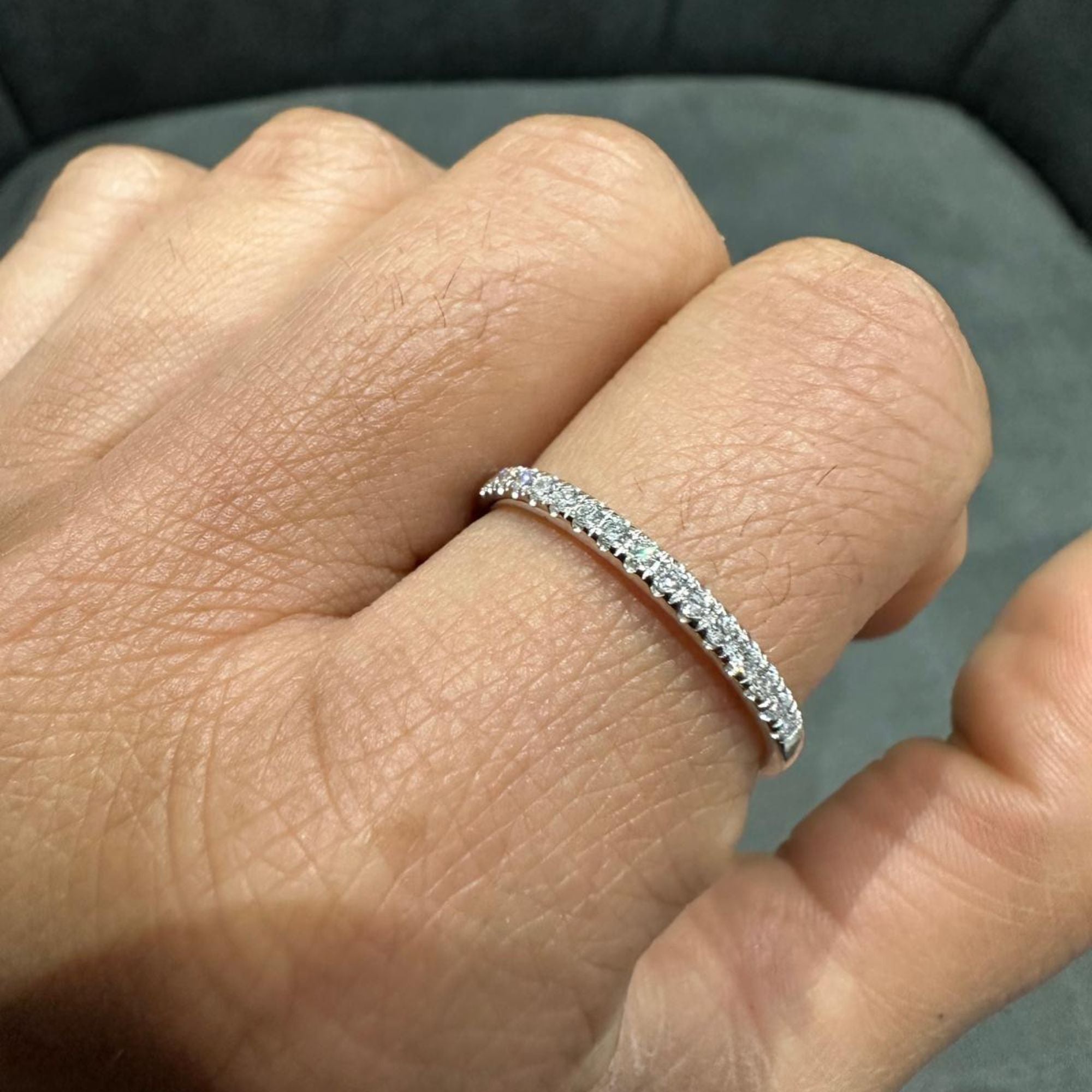 9K White Gold Round Cut Lab Grown Diamond Half Eternity Ring for Women