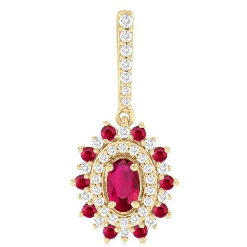 Ruby Diamond Drop Earrings 2.50ct Marquise Ruby & Floral Halo 9K Yellow Gold