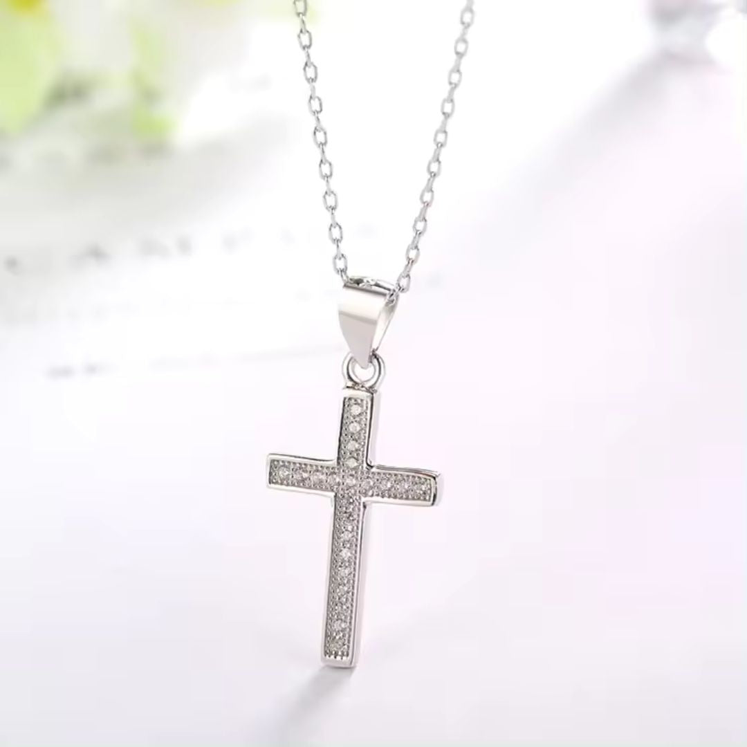 1Ct Lab Diamond Cross Pendant Necklace in 9K Gold