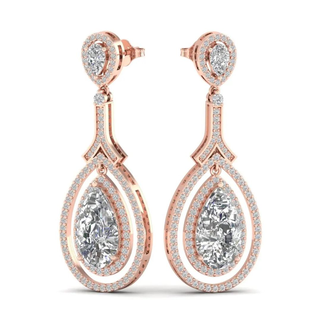 6.66ct Diamond Halo Earrings In 18K Rose Gold