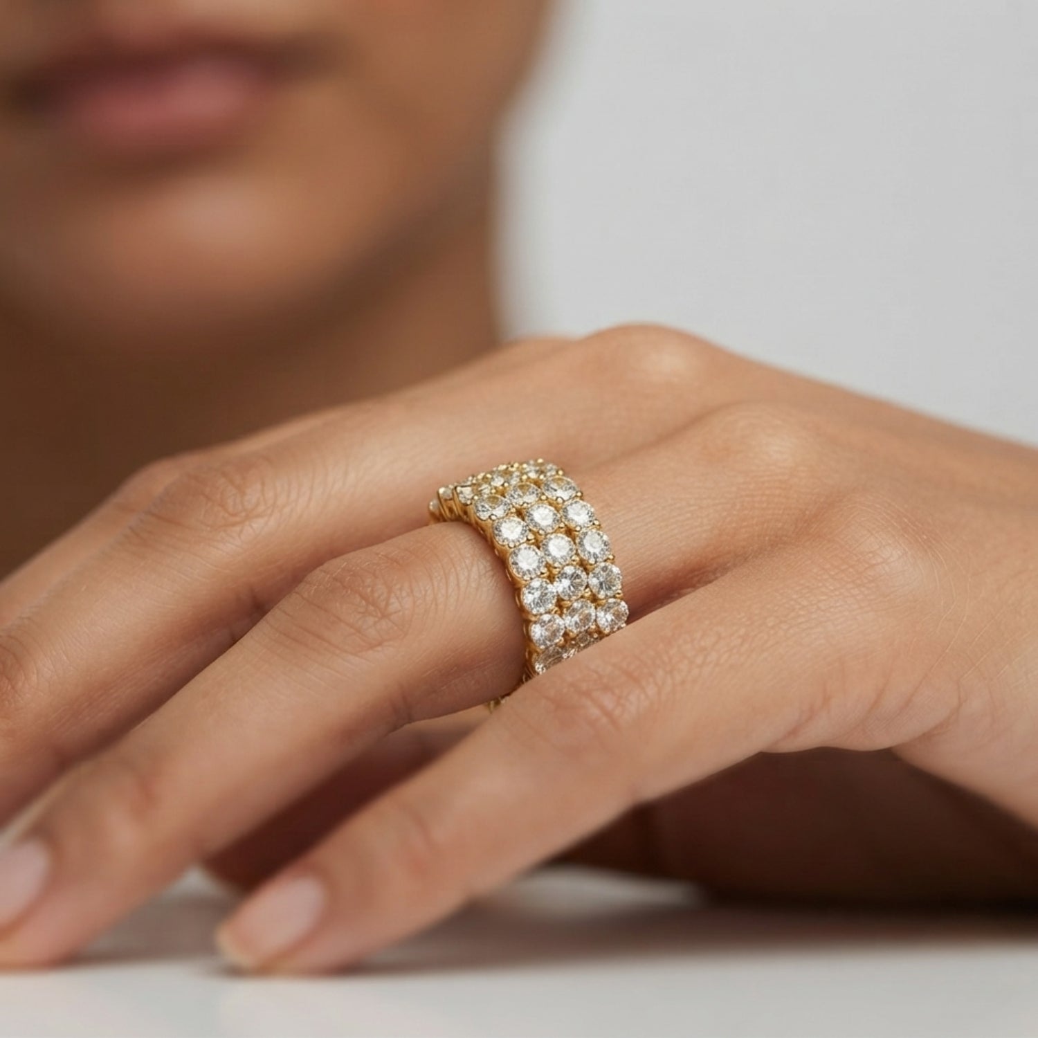 3.00 to 6.00ct Lab-Grown Round Cut D/VVS Diamond Honey Comb Set Full Eternity Ring.