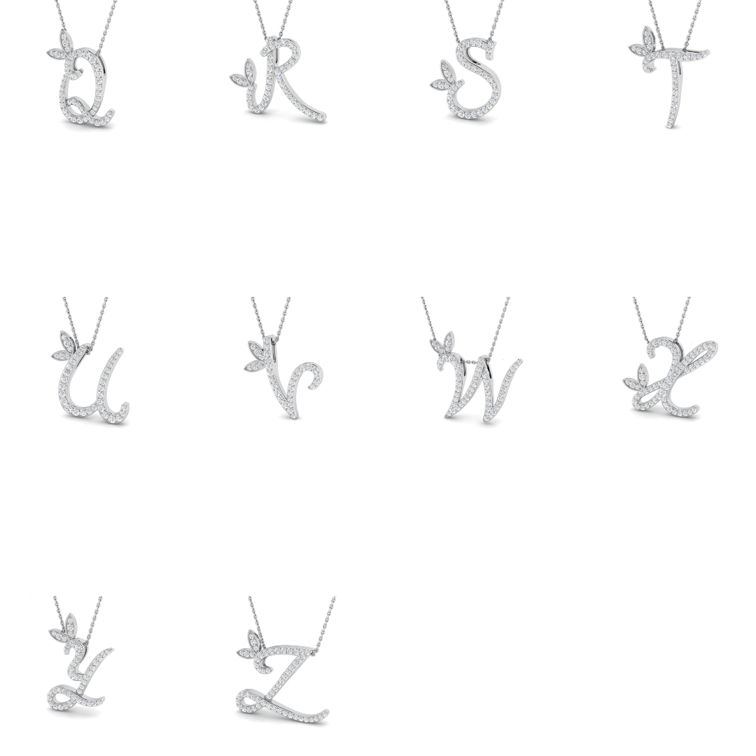 Gold Butterfly Initial Pendant Necklace with Diamonds