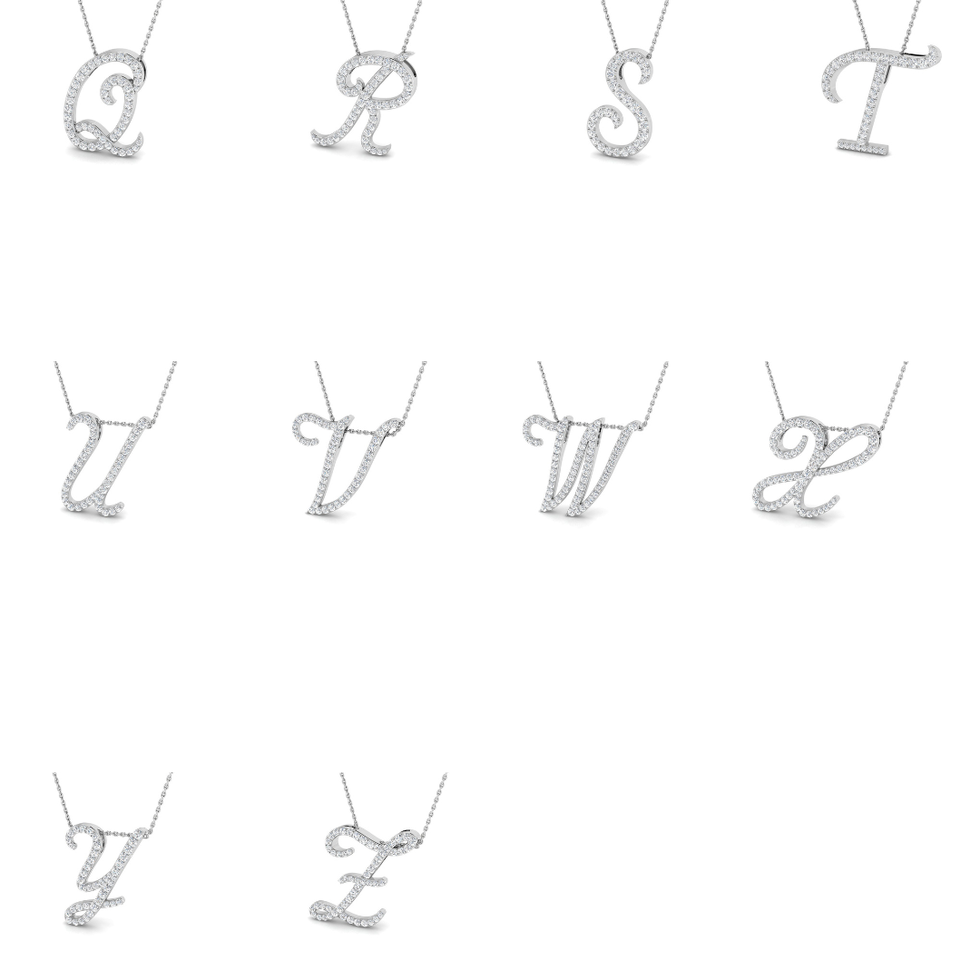 Diamond Script Initial  Pendant Necklace