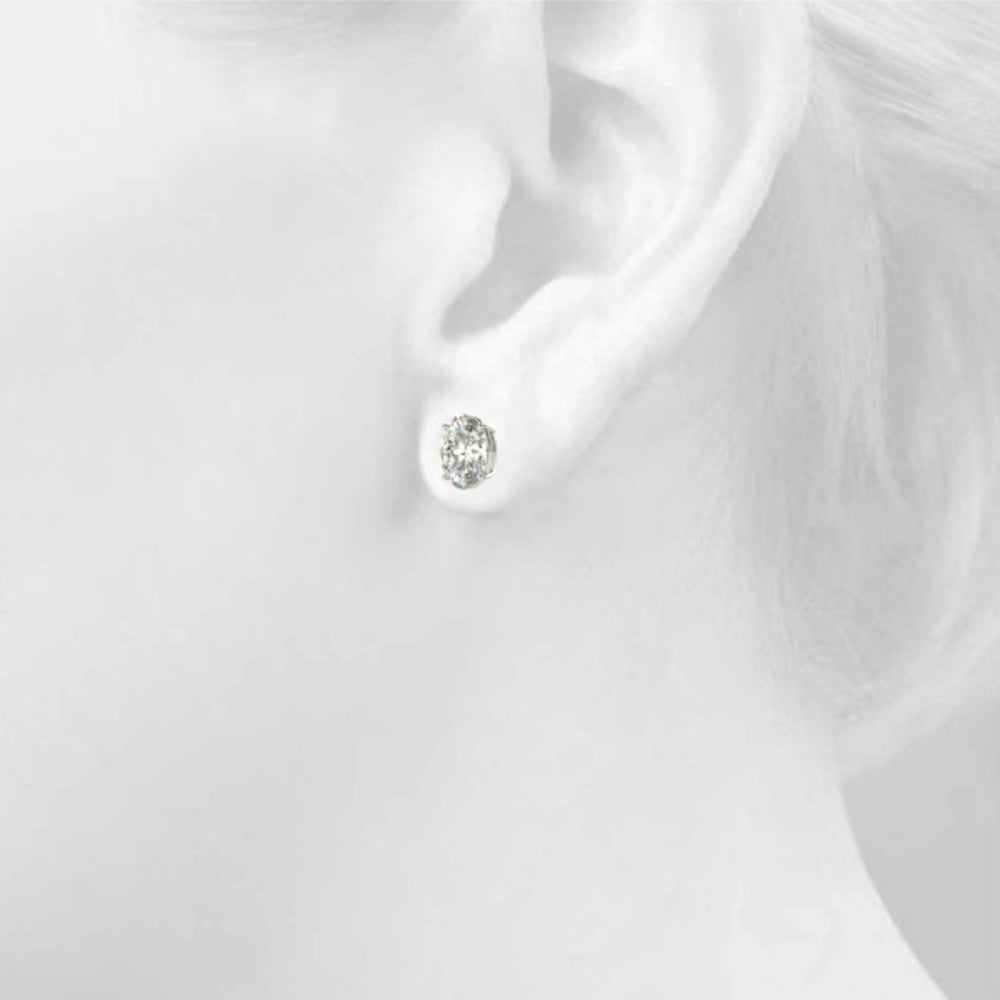 High Sparkle 2 Carat Lab Diamond Studs, Womens 9K White Gold Oval Diamond Earrings