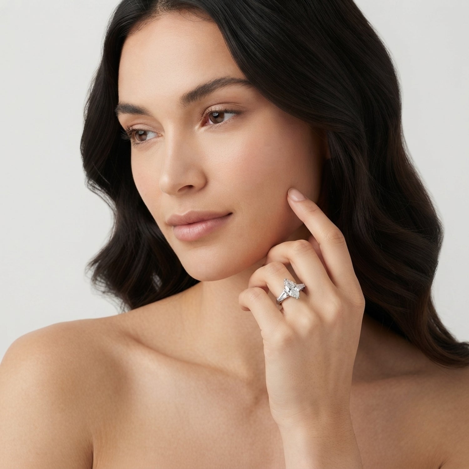 Lab-Grown Marquise Cut Diamond 3 Stone Engagement Ring In Platinum