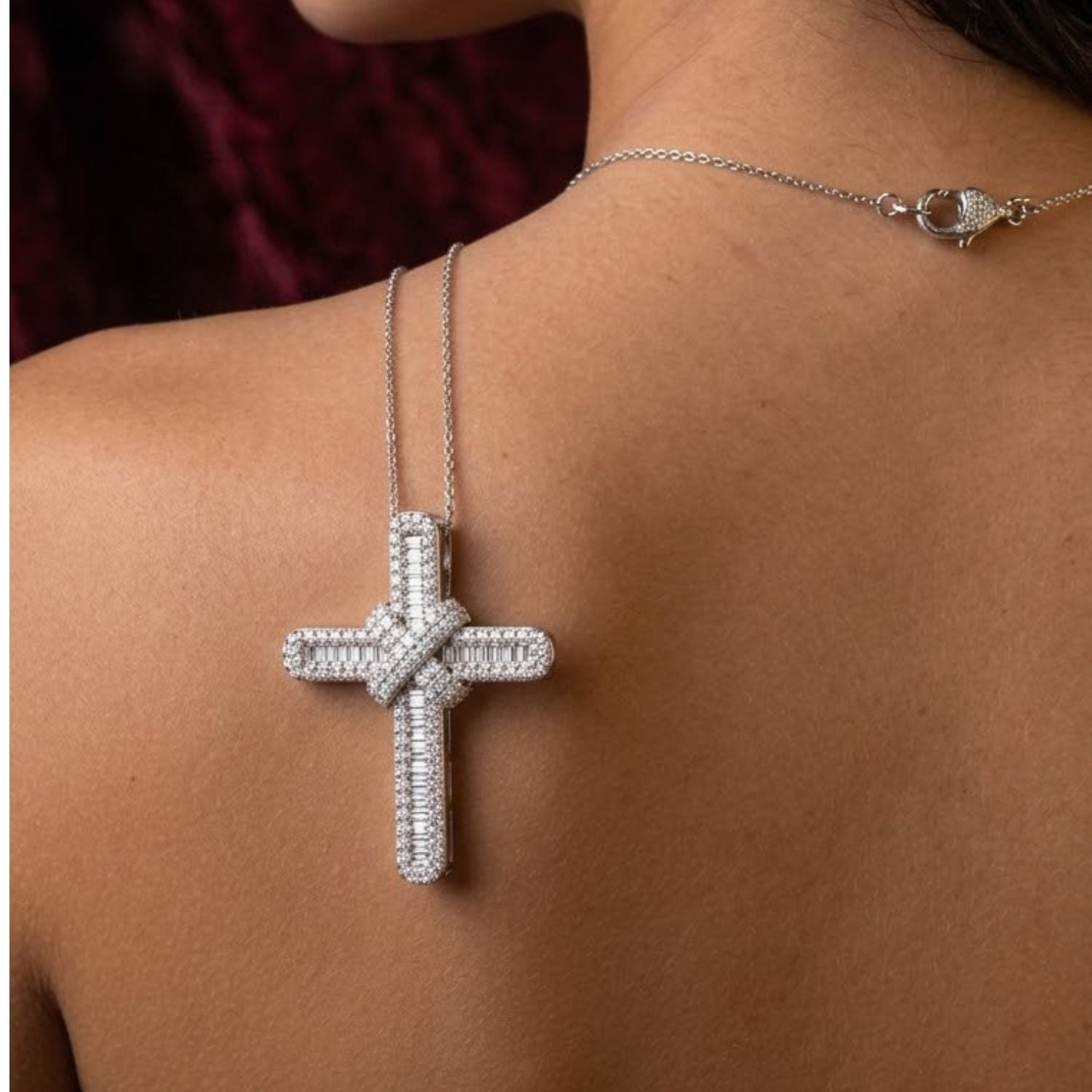 Baguette Diamond Knot Cross Pendant Necklace | Gold Diamond Cross