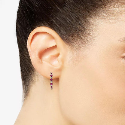 0.86 Ruby Stone Diamond Hoop Earrings In white Gold