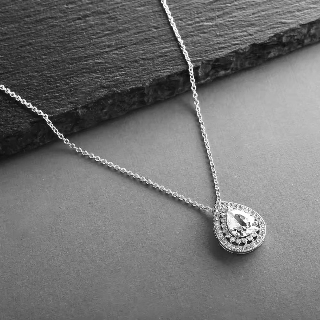 0.10ct Lab Diamond Pear Shape  Halo Necklace