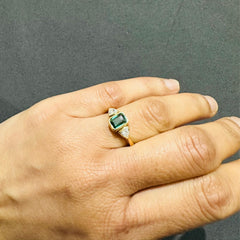 Lab Grown Diamond Trilogy Engagement Ring in 18K Yellow Gold | Emerald and Shield Cut