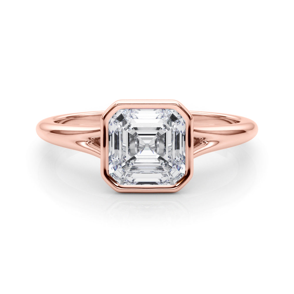 Lab-Grown Asscher Cut Diamond Bezel Set Solitaire Engagement Ring, D Color VVS Clarity