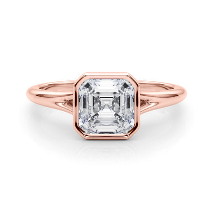 Lab-Grown Asscher Cut Diamond Bezel Set Solitaire Engagement Ring, D Color VVS Clarity