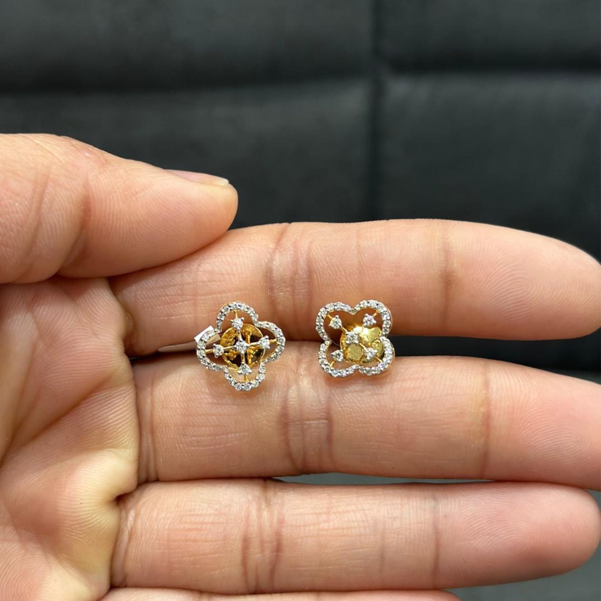 0.40 Carat Natural Diamond Clover Shape 18K Yellow Gold Stud Earring for Women