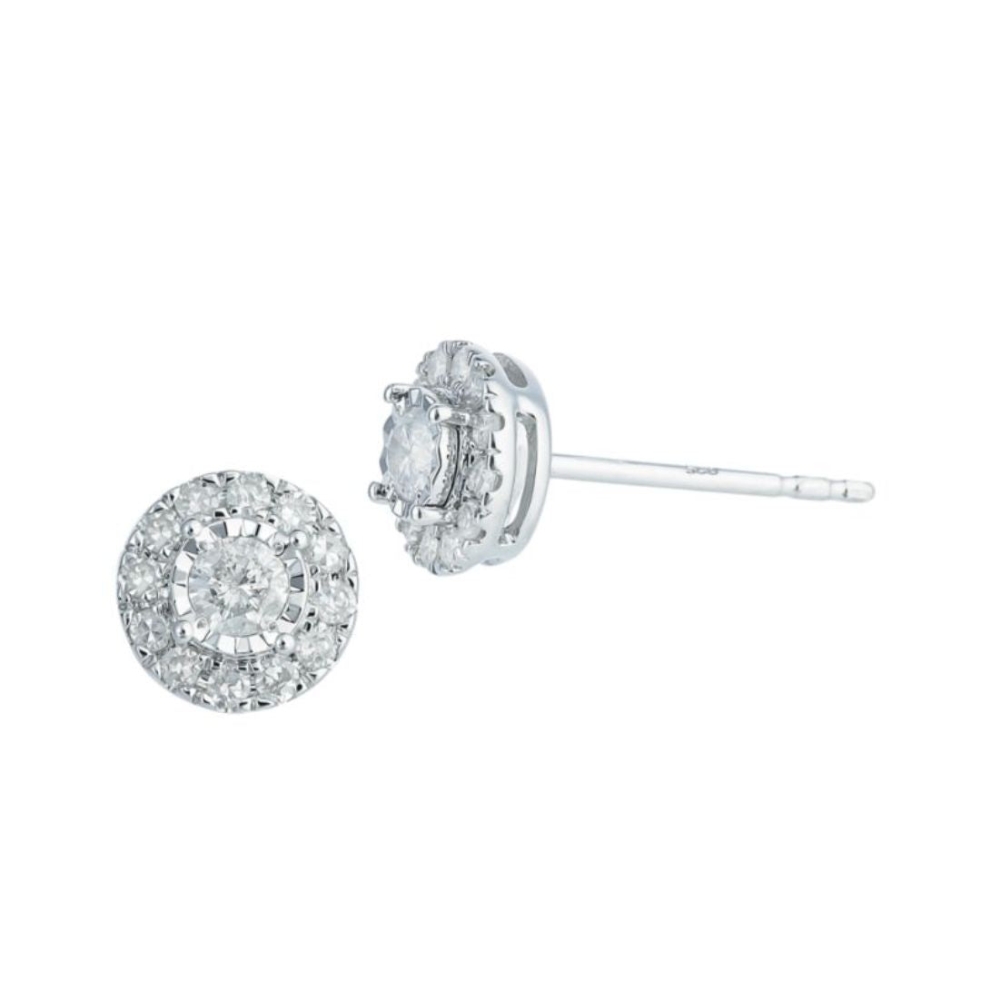 0.84ct Halo Diamond Earrings in 18k white gold