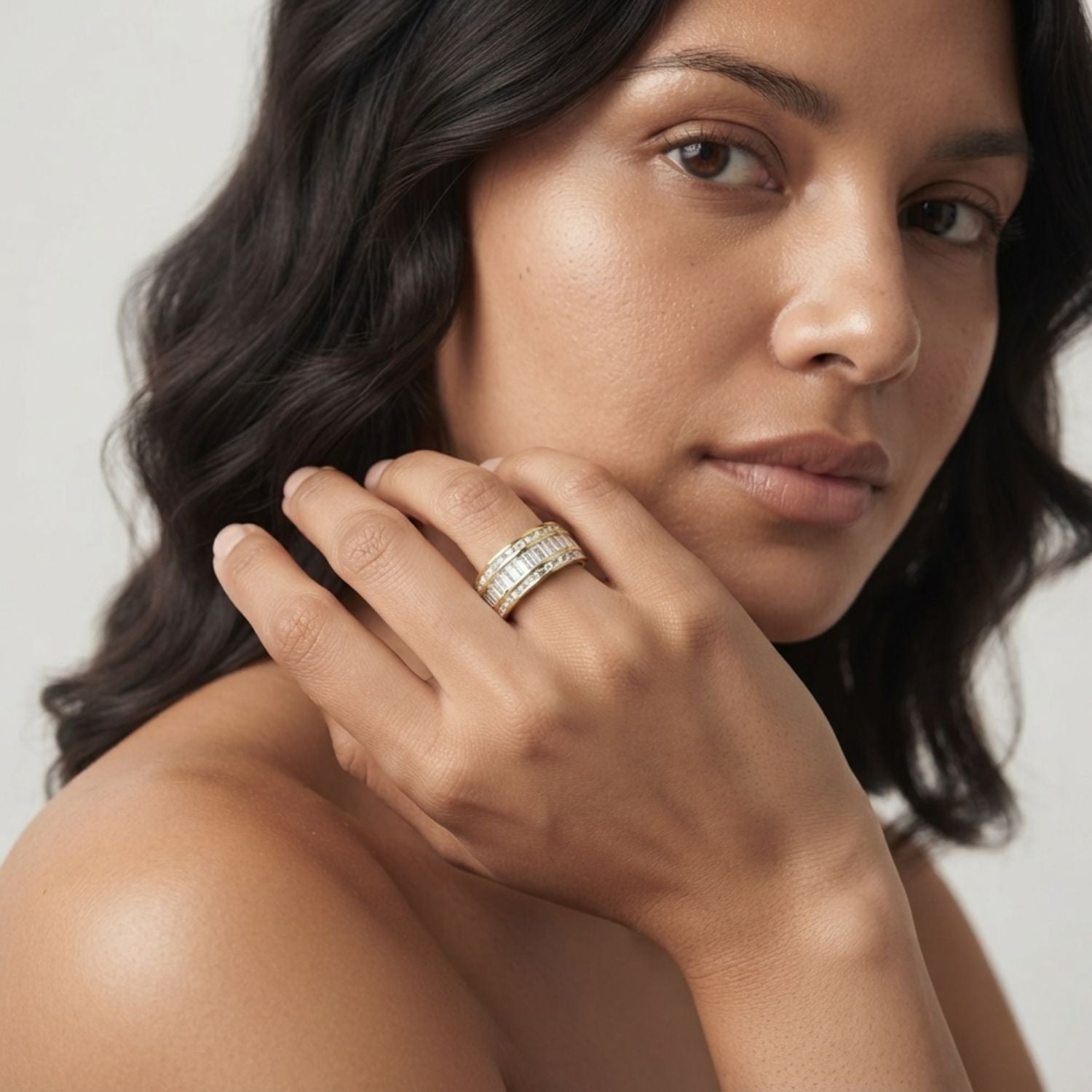Baguette Diamond Half Eternity Ring in White Gold