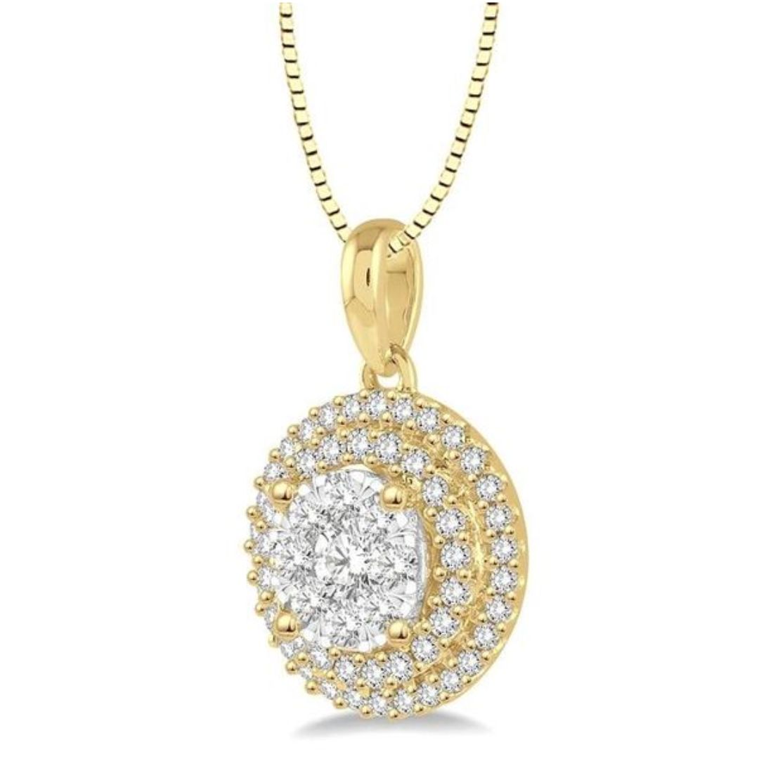 0.75 White Gold Diamond And Yellow Diamond HALO Pendant