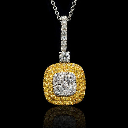 0.82ct Diamond White Gold And Yellow Diamond HALO Pendant