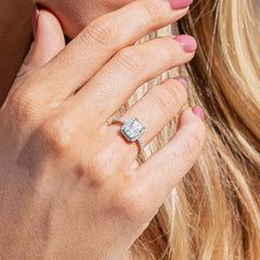 1.00Ct Emerald Cut Lab Grown Diamond Solitaire Halo Engagement Ring in Platinum