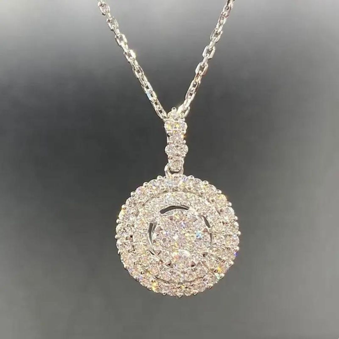 0.60Ct Round Lab Grown Diamond Halo Pendant Necklace in White Gold With Chain
